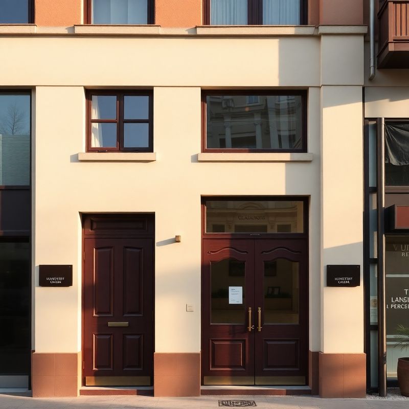 Fațada exterioară a clădirii biroului StrategyVenture, ușă burgund