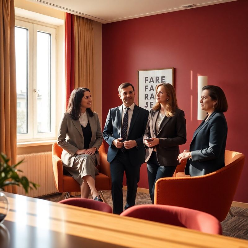 Trei consultanți în biroul StrategyVenture, lumină naturală caldă